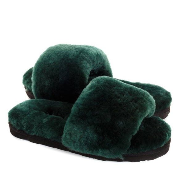 Fluff Slide Slippers Dark Green