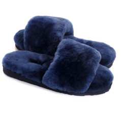 Fluff Slide Slippers Navy Blue