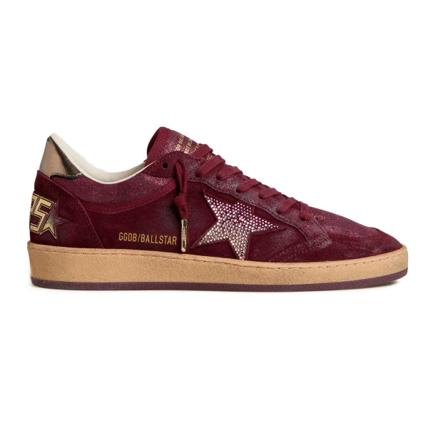 Golden Goose Ball Star Velvet Ruby Red with Silver Star and Heel Tab