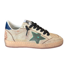 Golden Goose BallStar in Aged Nappa with Green Leather Star and Blue Heel Tab