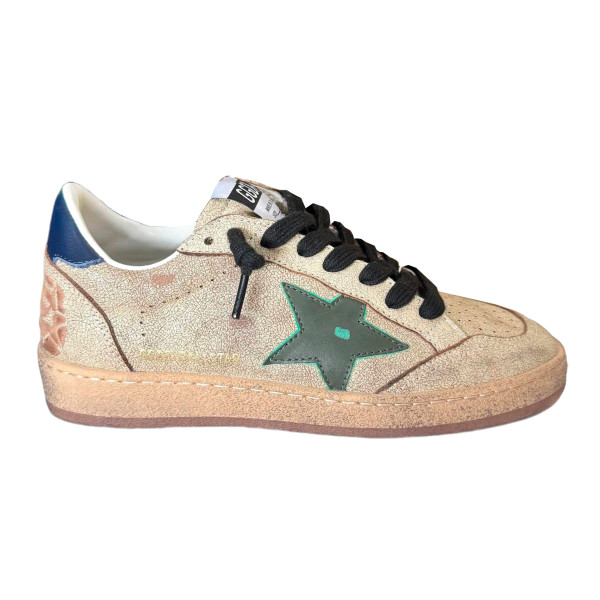 Golden Goose Ball Star in Aged Nappa with Green Leather Star and Blue Heel Tab