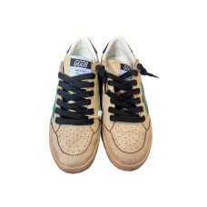 Golden Goose BallStar in Aged Nappa with Green Leather Star and Blue Heel Tab