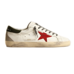 Golden Goose Superstar Red Suede Star and Green Leather Heel Tab