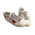Golden Goose Superstar Red Suede Star and Green Leather Heel Tab