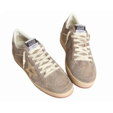 Golden Goose Ball Star Beige Suede with Gold metallic leather star and Bead lettering