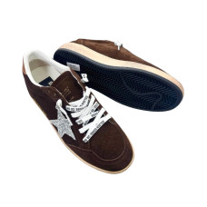 Golden Goose Ball Star Brown Suede with Silver Glitter Star