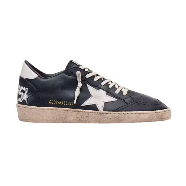 Golden Goose Ball Star in Black Nappa with White Leather Star and Heel Tab
