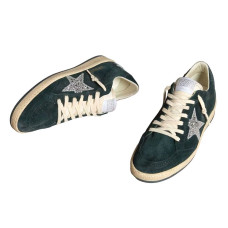 Golden Goose Ball Star in Green suede with Silver glitter star