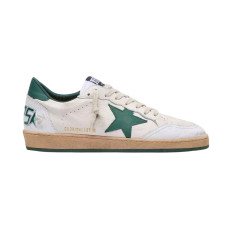 Golden Goose BallStar in White Nappa with Green Leather Star and Hell Tab