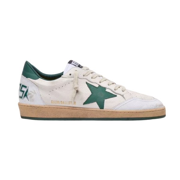 Golden Goose BallStar in White Nappa with Green Leather Star and Hell Tab