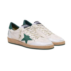 Golden Goose BallStar in White Nappa with Green Leather Star and Hell Tab
