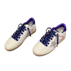 Golden Goose Ball Star LTD in Beige Leather with Clear Star and Blue Heel Tab