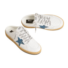 Golden Goose Ball Star Sabot in White Nappa with Blue Crystal Star