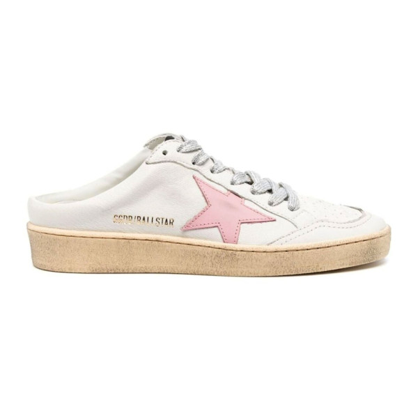 Golden Goose Ball Star Sabot in White Nappa with Old Rose Leather Star