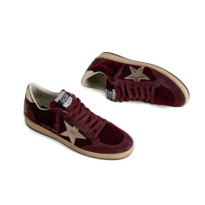 Golden Goose Ball Star Velvet Ruby Red with Silver Star and Heel Tab