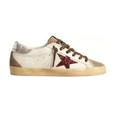 Golden Goose Superstar Burgundy Glitter Star and Silver Heel Tab