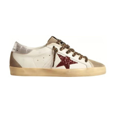 Golden Goose Superstar Burgundy Glitter Star and Silver Heel Tab