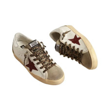 Golden Goose Superstar Burgundy Glitter Star and Silver Heel Tab