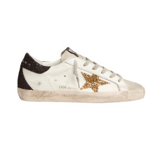 Golden Goose Superstar Gold Glitter Star and Black Glitter Heel Tab
