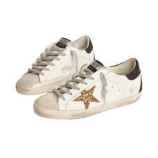 Golden Goose Superstar Gold Glitter Star and Black Glitter Heel Tab