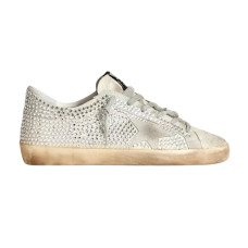 Golden Goose Superstar in Aged White Nubuk with Swarovski Crystals