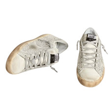 Golden Goose Superstar in Aged White Nubuk with Swarovski Crystals