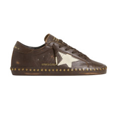 Golden Goose Superstar in Brown Leather with Cream Suede Star and Studs