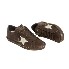 Golden Goose Superstar in Brown Leather with Cream Suede Star and Studs