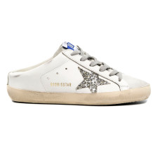 Golden Goose Superstar Sabot with Platinum Glitter Star and Suede Tongue