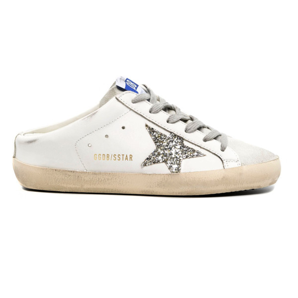 Golden Goose Superstar Sabot with Platinum Glitter Star and Suede Tongue