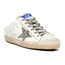 Golden Goose Superstar Sabot with Platinum Glitter Star and Suede Tongue