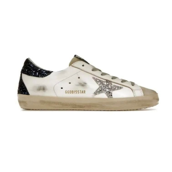 Golden Goose Superstar Silver Star and Brown Glitter Heel Tab