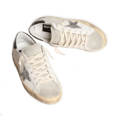 Golden Goose Superstar Silver Star and Brown Glitter Heel Tab