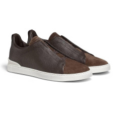 Zegna Triple Stitch Leather and Suede Brown
