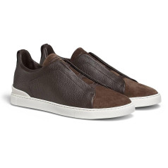 Zegna Triple Stitch Leather and Suede Brown
