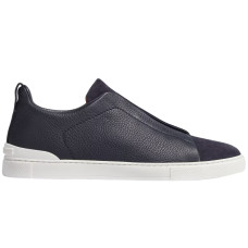 Zegna Triple Stitch Leather and Suede Navy Blue