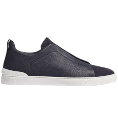 Zegna Triple Stitch Leather and Suede Navy Blue