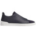 Zegna Triple Stitch Leather and Suede Navy Blue