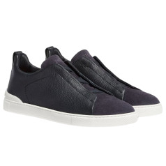 Zegna Triple Stitch Leather and Suede Navy Blue
