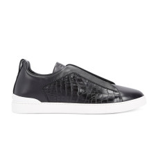 Zegna Triple Stitch Leather Black And Alligator