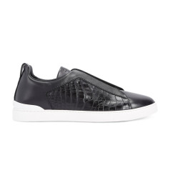Zegna Triple Stitch Leather Black And Alligator