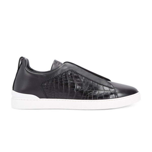 Zegna Triple Stitch Leather Black And Alligator