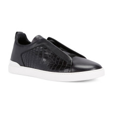 Zegna Triple Stitch Leather Black And Alligator