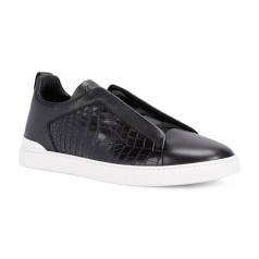 Zegna Triple Stitch Leather Black And Alligator