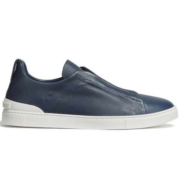Zegna Triple Stitch Leather Blue