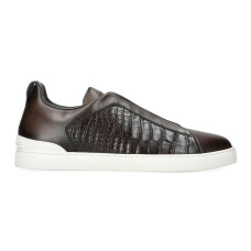 Zegna Triple Stitch Leather Brown And Alligator