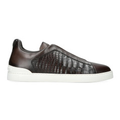 Zegna Triple Stitch Leather Brown And Alligator