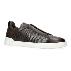 Zegna Triple Stitch Leather Brown And Alligator