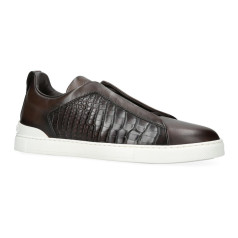 Zegna Triple Stitch Leather Brown And Alligator